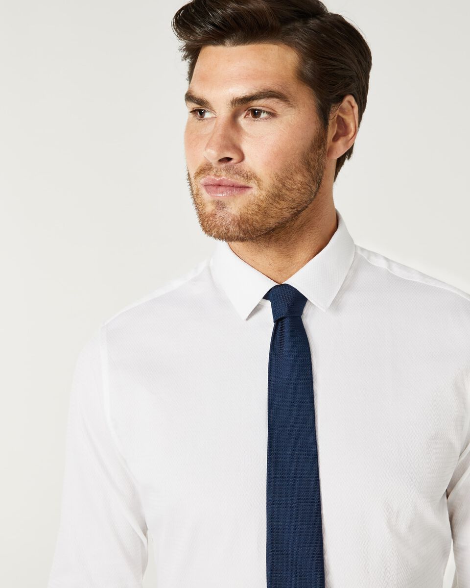 Mens White Long Sleeve Herringbone Shirt